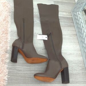 NWT leather pull up Zara OTK heel boots 37 / 7